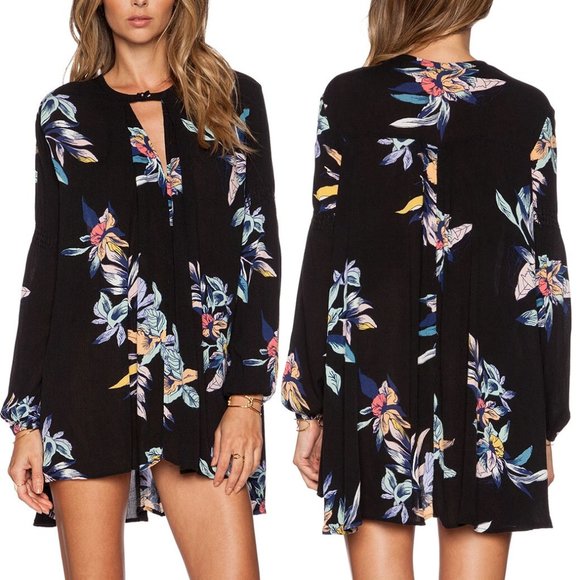 Free People Tree Swing Tunic Mini Dress S Night Combo Orchid Vibrant Floral $128 - Picture 1 of 16